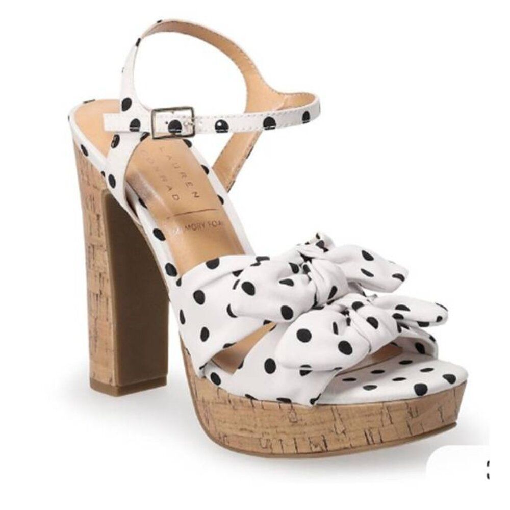 Lauren Conrad Women's Dotted Party Platform‎ Sandals Cocktail White SHoes